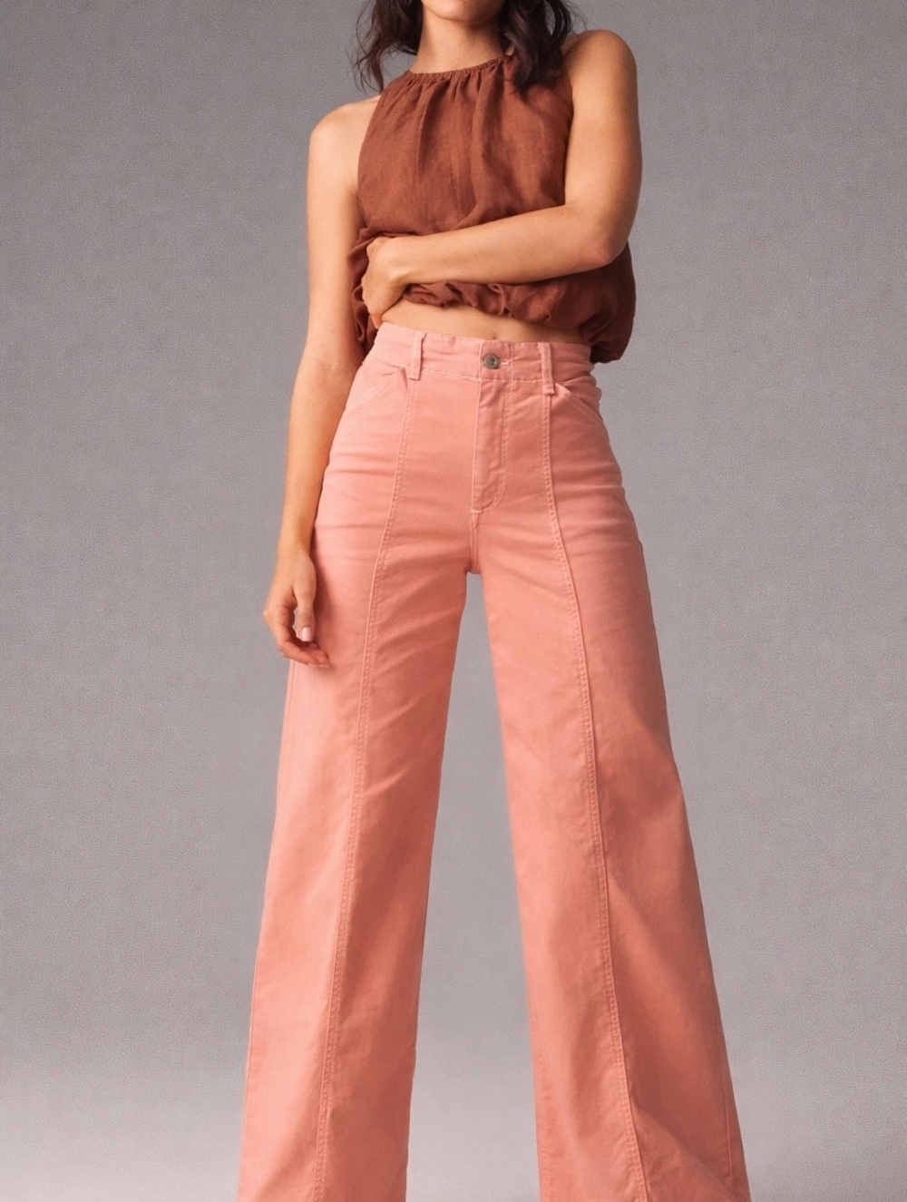 Anthropologie Maeve Delaney Clean Seamed High Rise Wide Leg Jeans 29 Pink Blush - Picture 9 of 10